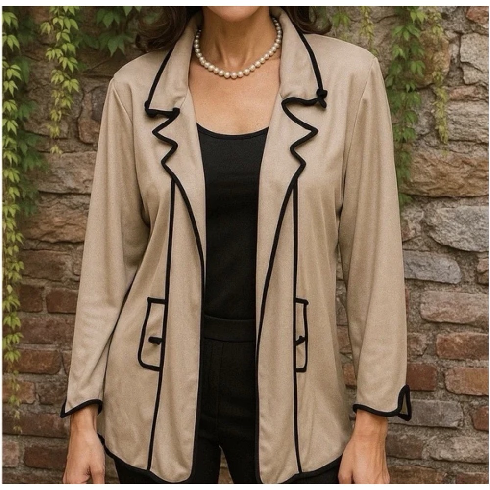 Ming Wang Sz S Structured Open Cardigan Refined Neutral Minimalist Quiet Luxury